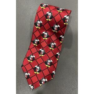 Mickey Unlimited Mickey Mouse 100% Silk Men’s Tie Red Repeating Logo Disney M1